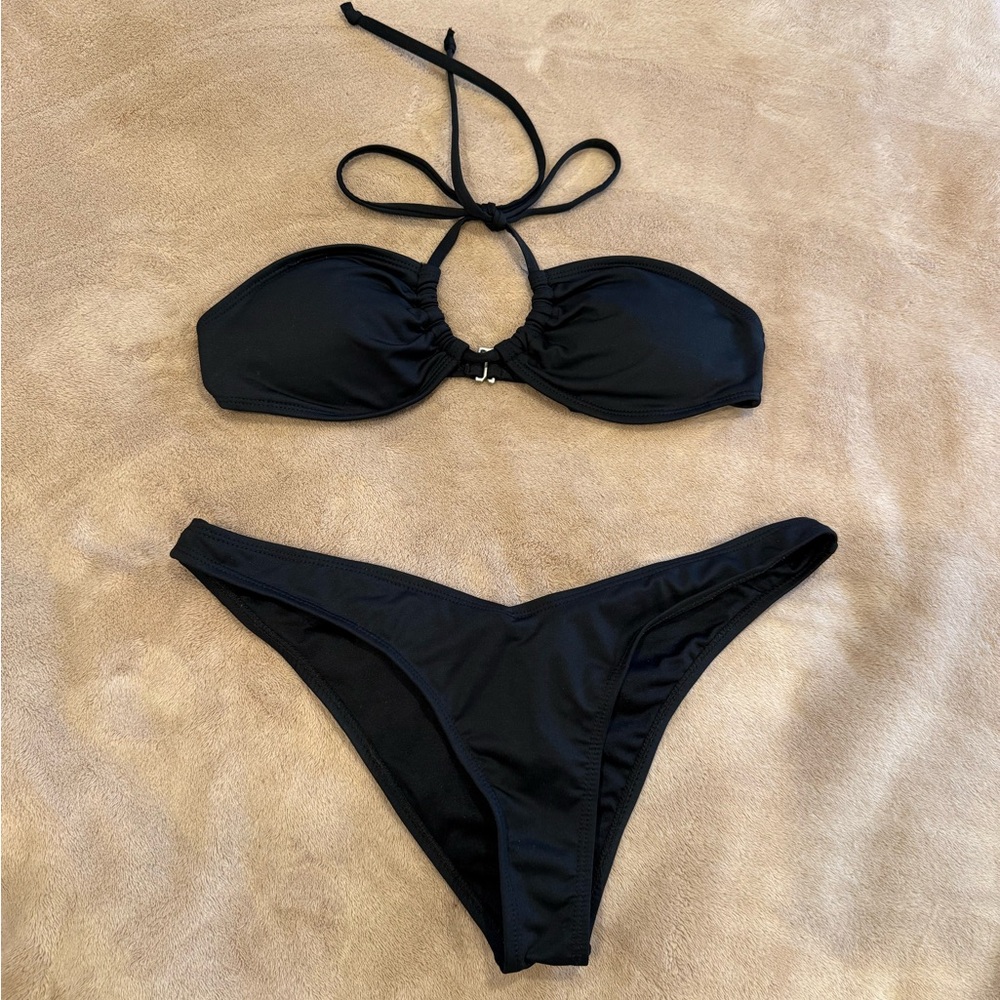Black Bandeau Halter Bikini Set - Women Swim